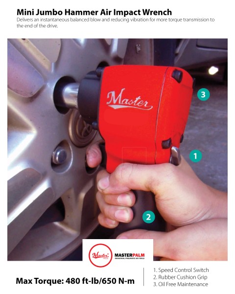 Mini Light Weight Impact Wrench, 1/2" Square Drive, Max. 480 ft-lb