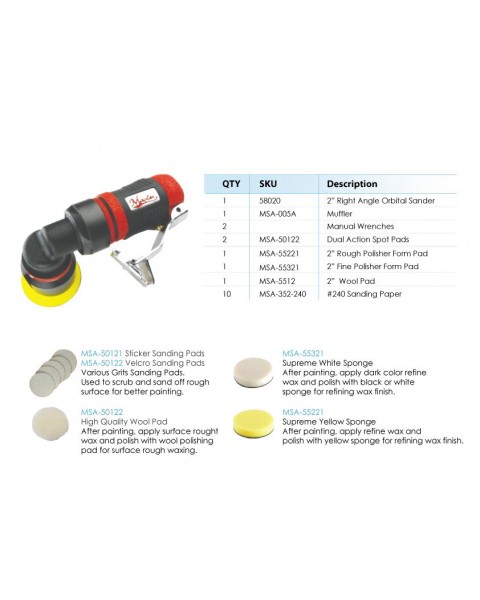 2" Right Angle Orbital Sander Set, MSA-K083