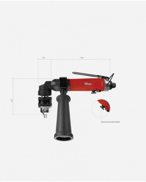 3/8" Right Angle Air Drill Reversible, 1700 Rpm, Keyed Chuck - 1700 rpm