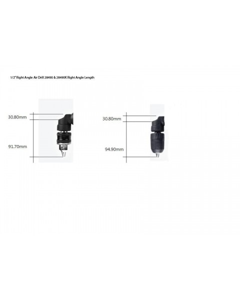 MPT-28490K Industrial 1/2"  Right Angle Air Drill, Jacobs Quick Change Chuck With Side Handle, Low Profile 90 Degree Angle, 500 Rpm