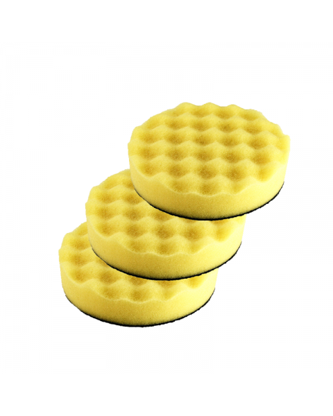 Hook and Loop Yellow Waffle Foam Pad Buffer Sponge - Set of 3 Pieces - Air Polisher Accessory, 2 inch